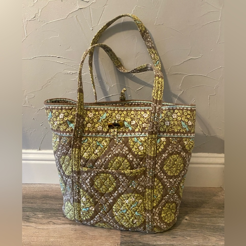 Vera Bradley "Sitting In A Tree" Green and Brown Large Quilted Tote